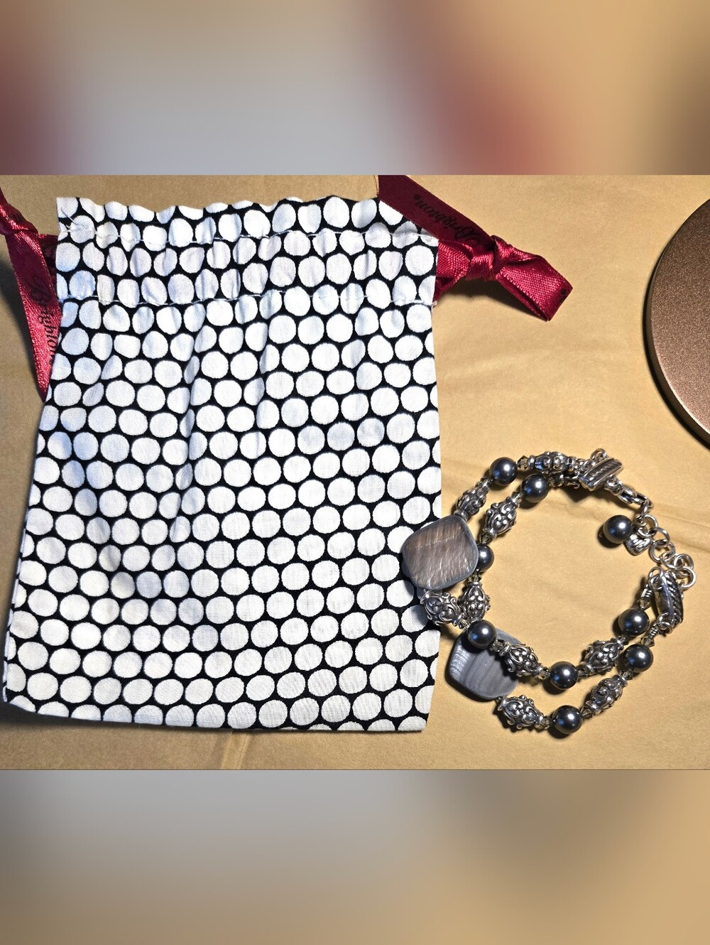 Brighton Vintage Utopia Silver Gray Stone Pearl Bracelet - Picture 9 of 10